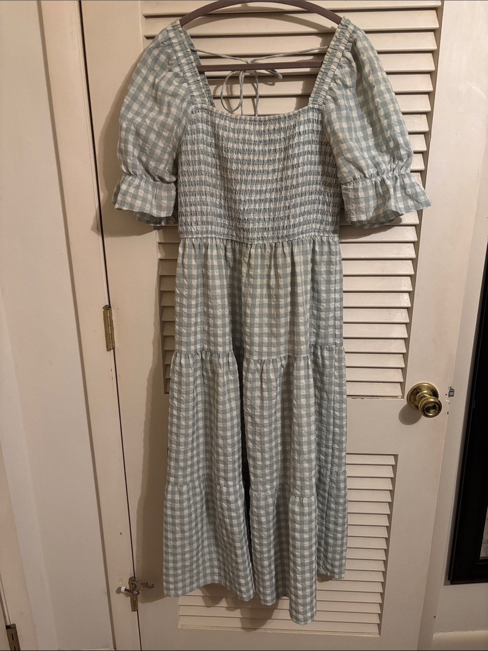 Smocked Gingham Maxi Dress in Sage Green